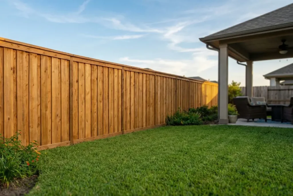 Professional wood fence installation in Katy TX backyard