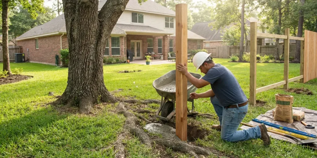 Fence installation around trees The Woodlands