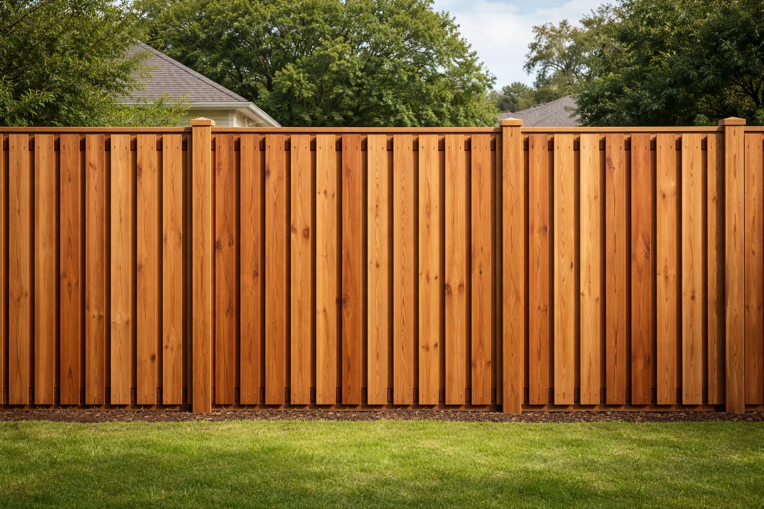 Privacy Fence Installers in Cypress, TX installing a board-on-board cedar privacy fence with no gaps