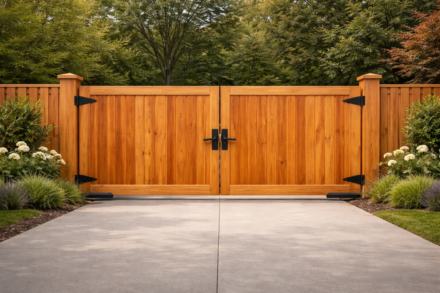 Wood gate installation in Cypress, TX - Installing a wide wooden driveway gate