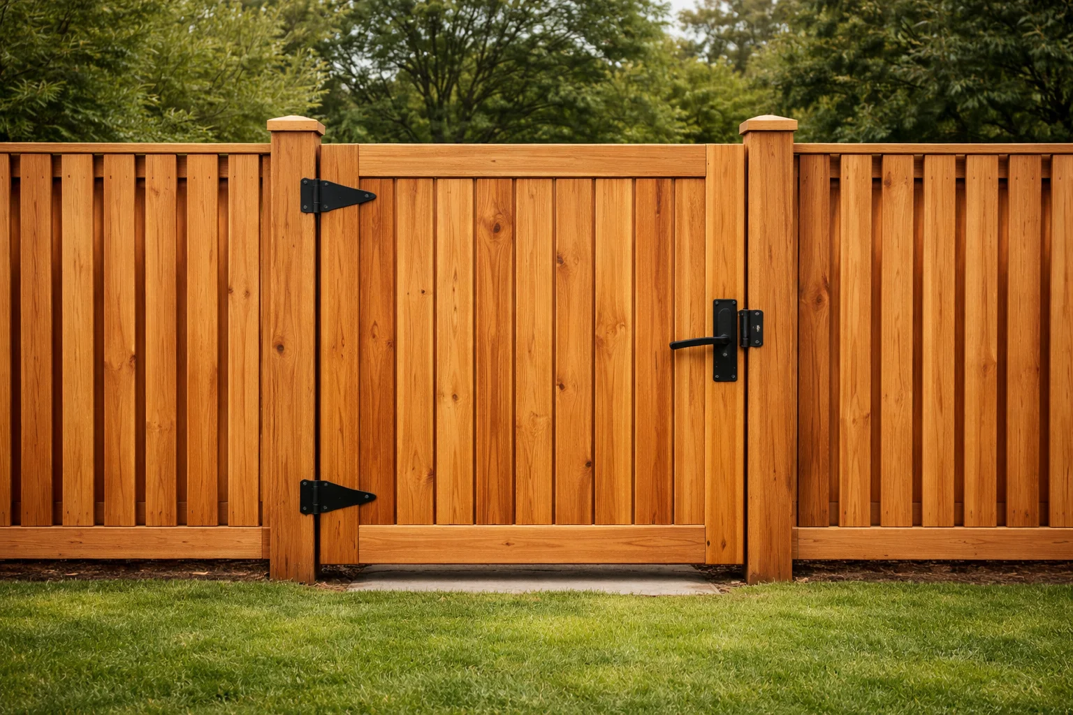 Wood gate installers in Cypress, TX - Single swing wood gate installation.