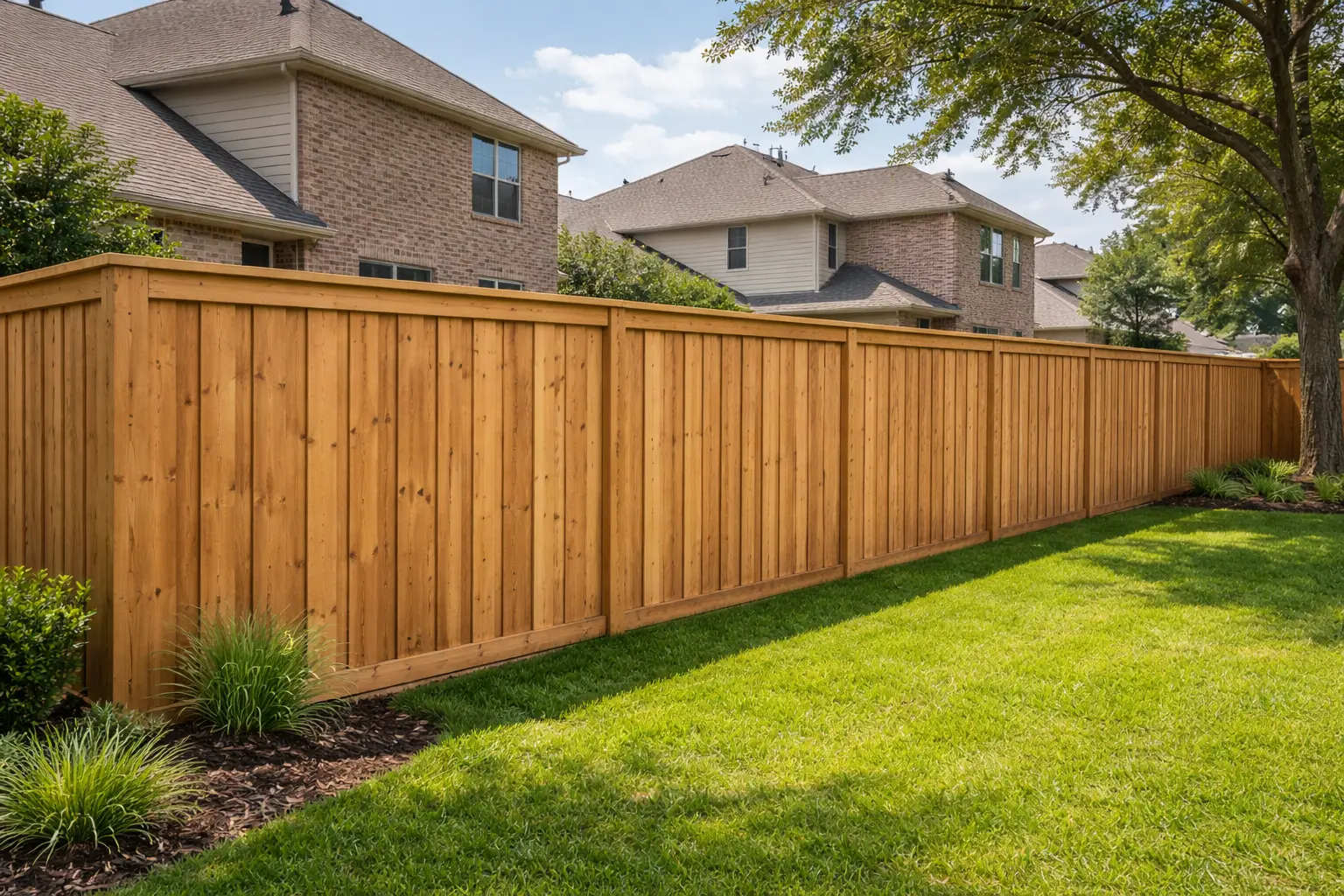 Beautiful fence in suburban Pearland-style backyard
