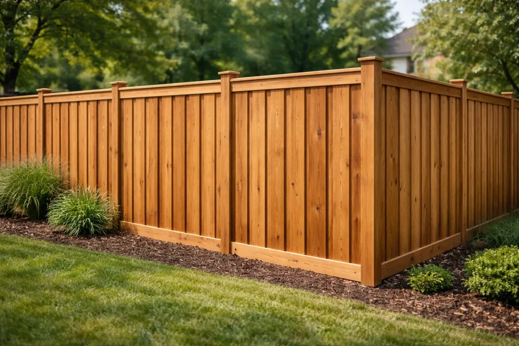 Privacy fence Cypress TX featuring a board-on-board wood privacy fence with overlapping boards for complete privacy