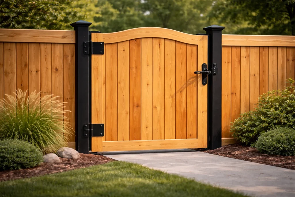 Arched top wood gate installation