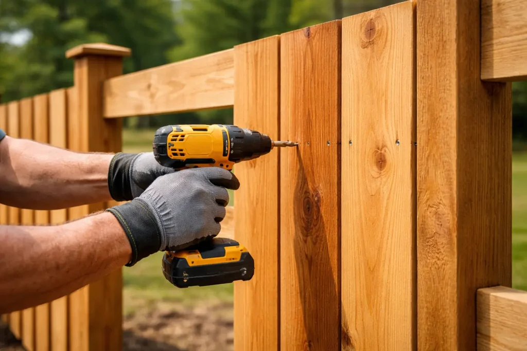 Fence Company Cypress TX providing professional wood fence installation with cedar boards and precision craftsmanship