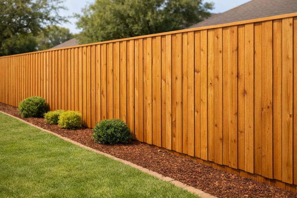 Wood Fence Installation Cypress TX featuring a board-on-board wood privacy fence with overlapping boards for complete privacy